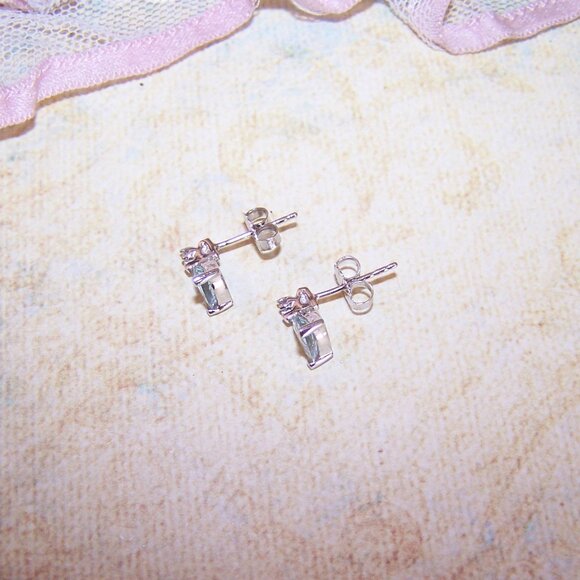 Vintage 14K Gold 1.12CT TW Diamond Blue Quartz Stud Earrings - Posts with Nuts - Picture 6 of 8